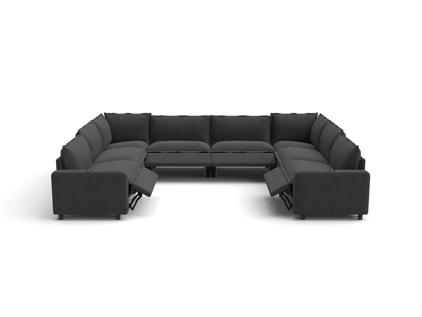 Modular Cero U Shaped Sectional with Recliner | 8-Piece Grey Linen Grand Estate U-Shaped Sectionals 8-Seater