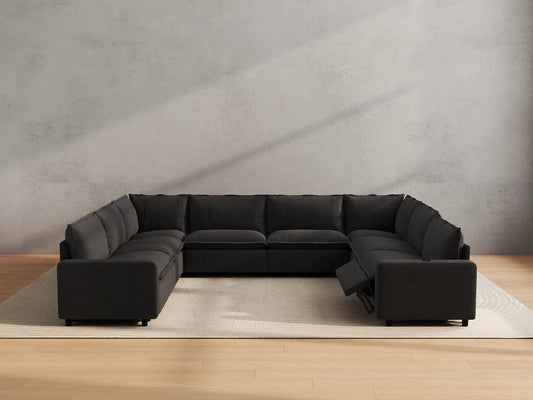 Modular Cero Reclining Sectionals | 8-Piece Grey Linen Grand Estate U-Shaped Sectionals 8-Seater