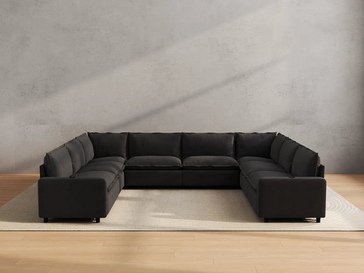 Modular Cero U Shaped Sectional with Recliner | 8-Piece Grey Linen Grand Estate U-Shaped Sectionals 8-Seater