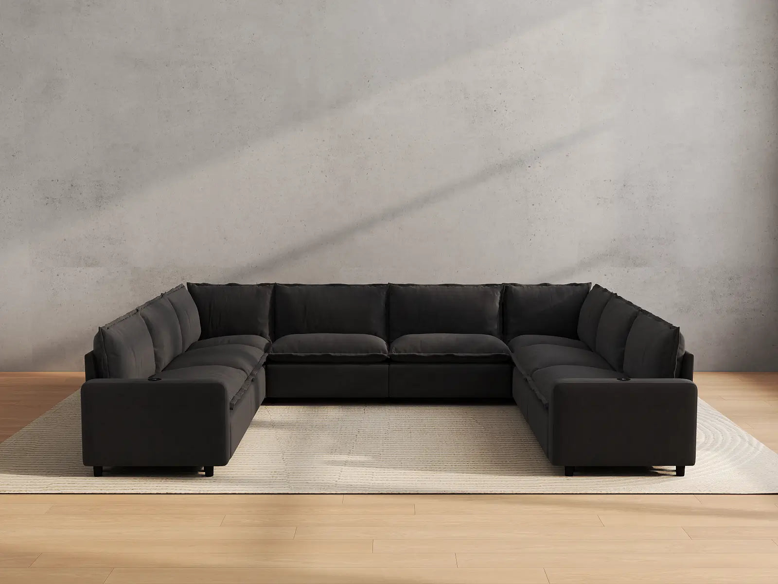 Modular Cero U Shaped Sectional with Recliner | 8-Piece Grey Linen Grand Estate U-Shaped Sectionals 8-Seater