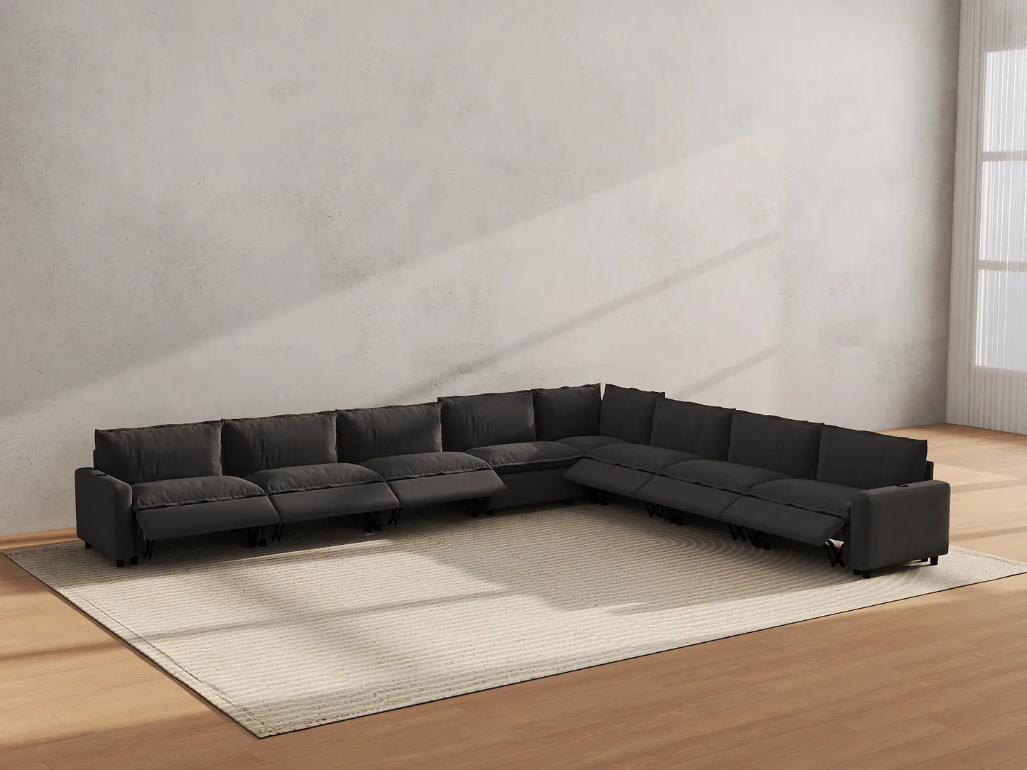 Modular Cero Reclining Sectionals | 8-Piece Grey Linen Grand Estate V-Shaped Sectionals 8-Seater
