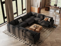 Modular Cero Sectional Couch and Recliner | 8-Piece Grey Linen Open Space U-Shaped Sectionals 8-Seater