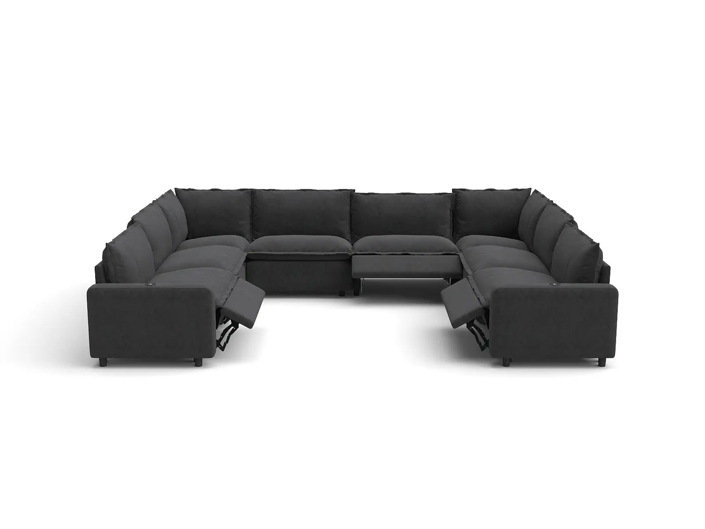 Modular Cero Sectional Couch and Recliner | 8-Piece Grey Linen Open Space U-Shaped Sectionals 8-Seater