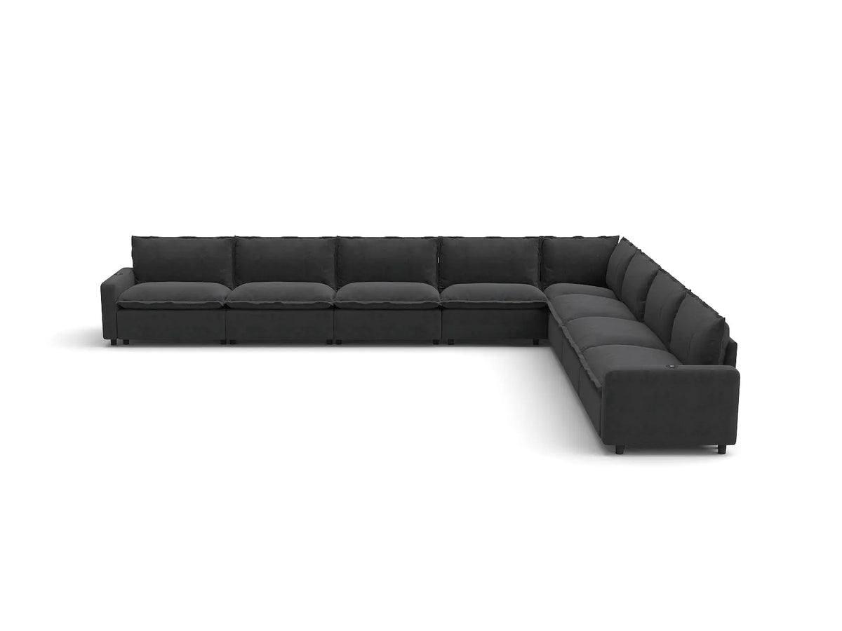 Modular Cero Reclining Sectionals | 8-Piece Grey Linen Open Space V-Shaped Sectionals 8-Seater