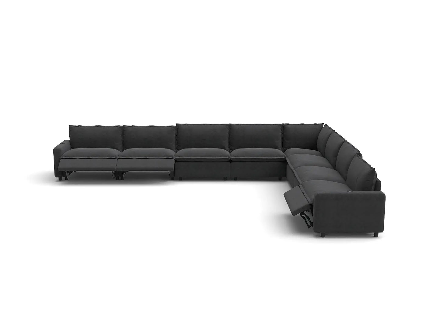 Modular Cero Reclining Sectionals | 8-Piece Grey Linen Open Space V-Shaped Sectionals 8-Seater