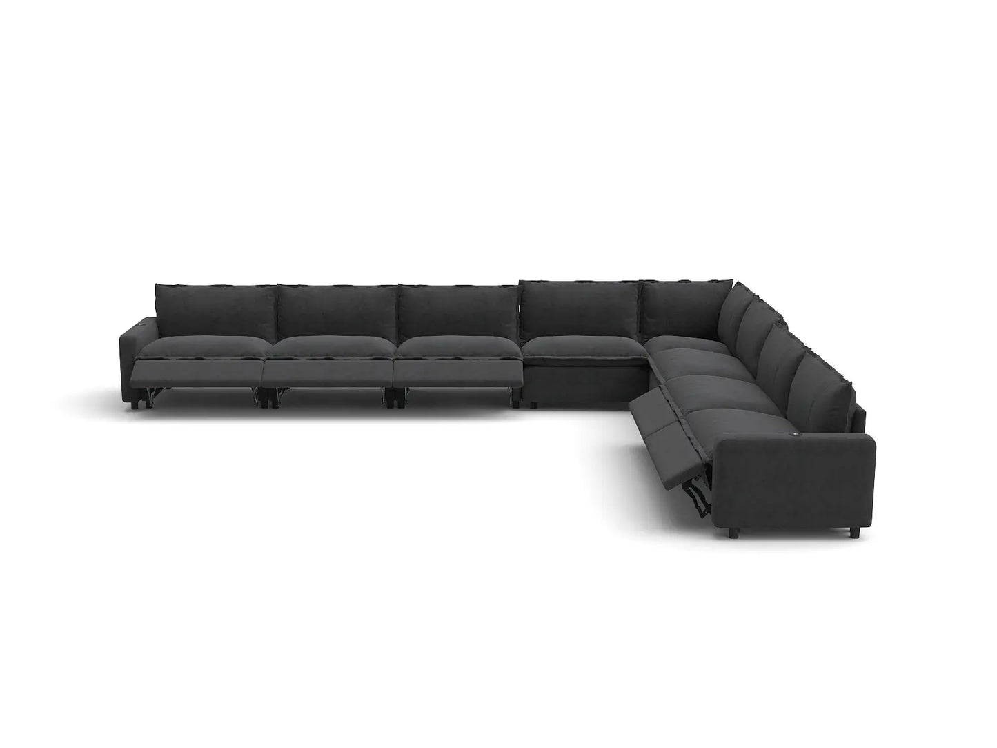 Modular Cero Reclining Sectionals | 8-Piece Grey Linen Open Space V-Shaped Sectionals 8-Seater