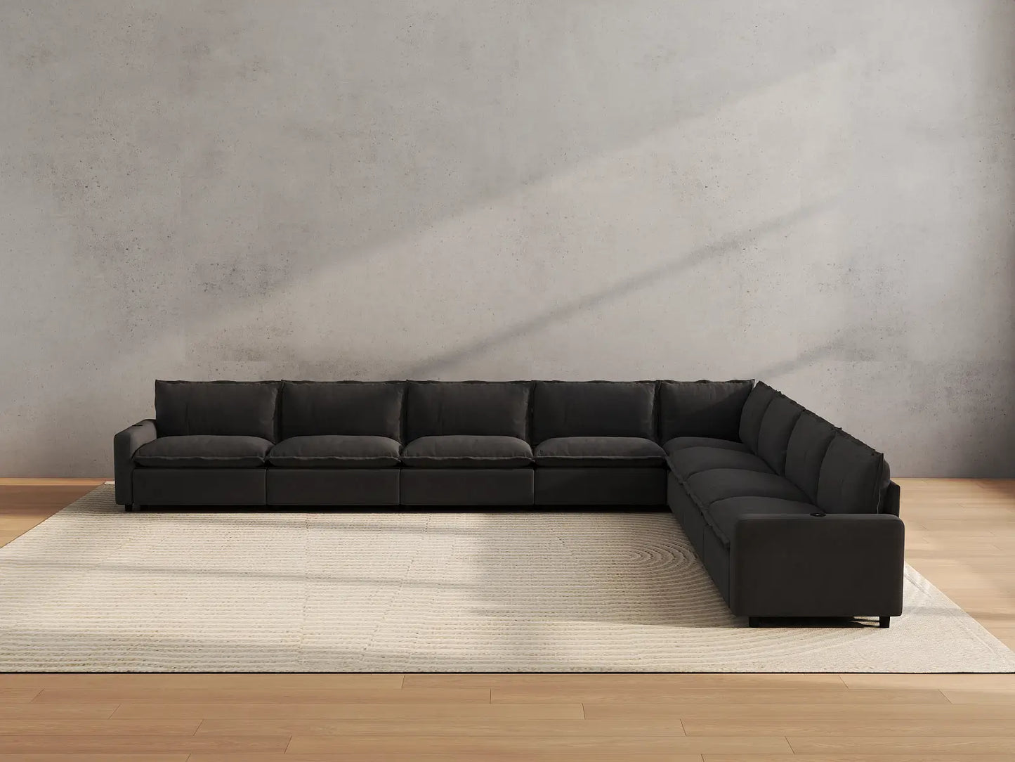Modular Cero Reclining Sectionals | 8-Piece Grey Linen Open Space V-Shaped Sectionals 8-Seater