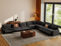 Modular Cero Reclining Sectionals | 8-Piece Grey Linen Open Space V-Shaped Sectionals 8-Seater