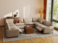 Modular Cero Sectional Reclining Sofa | 8-Piece Khaki Linen Grand Estate U-Shaped Sectionals 8-Seater