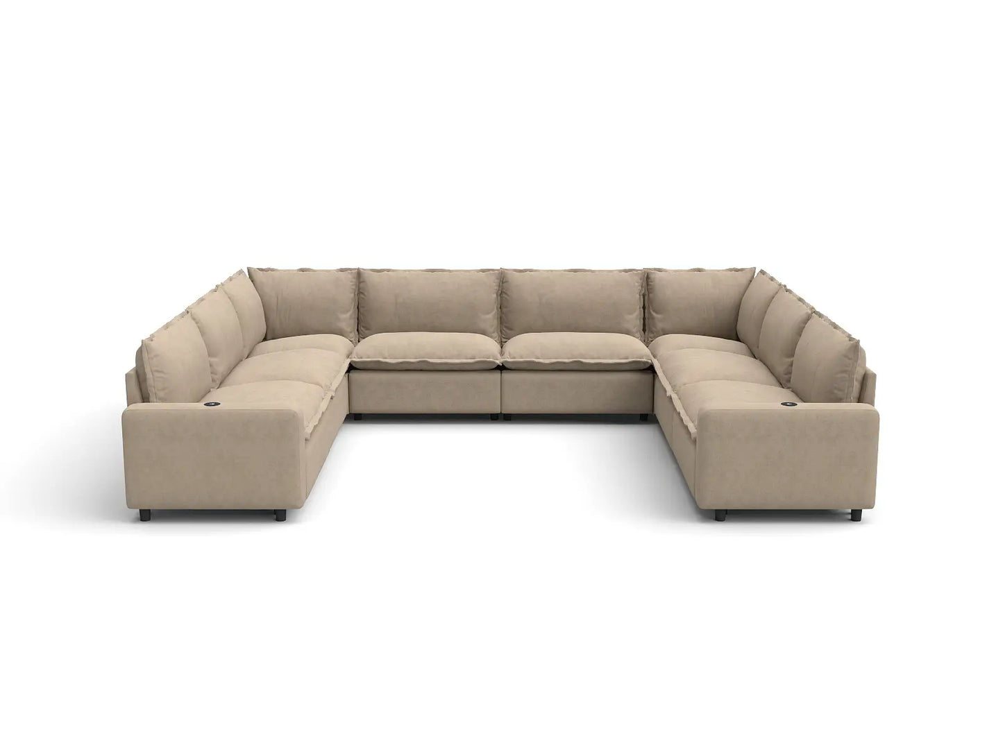 Modular Cero Power Recliner Sectional | 8-Piece Khaki Linen Grand Estate U-Shaped Sectionals 8-Seater