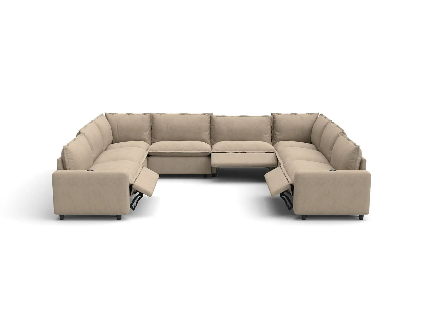Modular Cero Sectional Reclining Couch | 8-Piece Khaki Linen Grand Estate U-Shaped Sectionals 8-Seater
