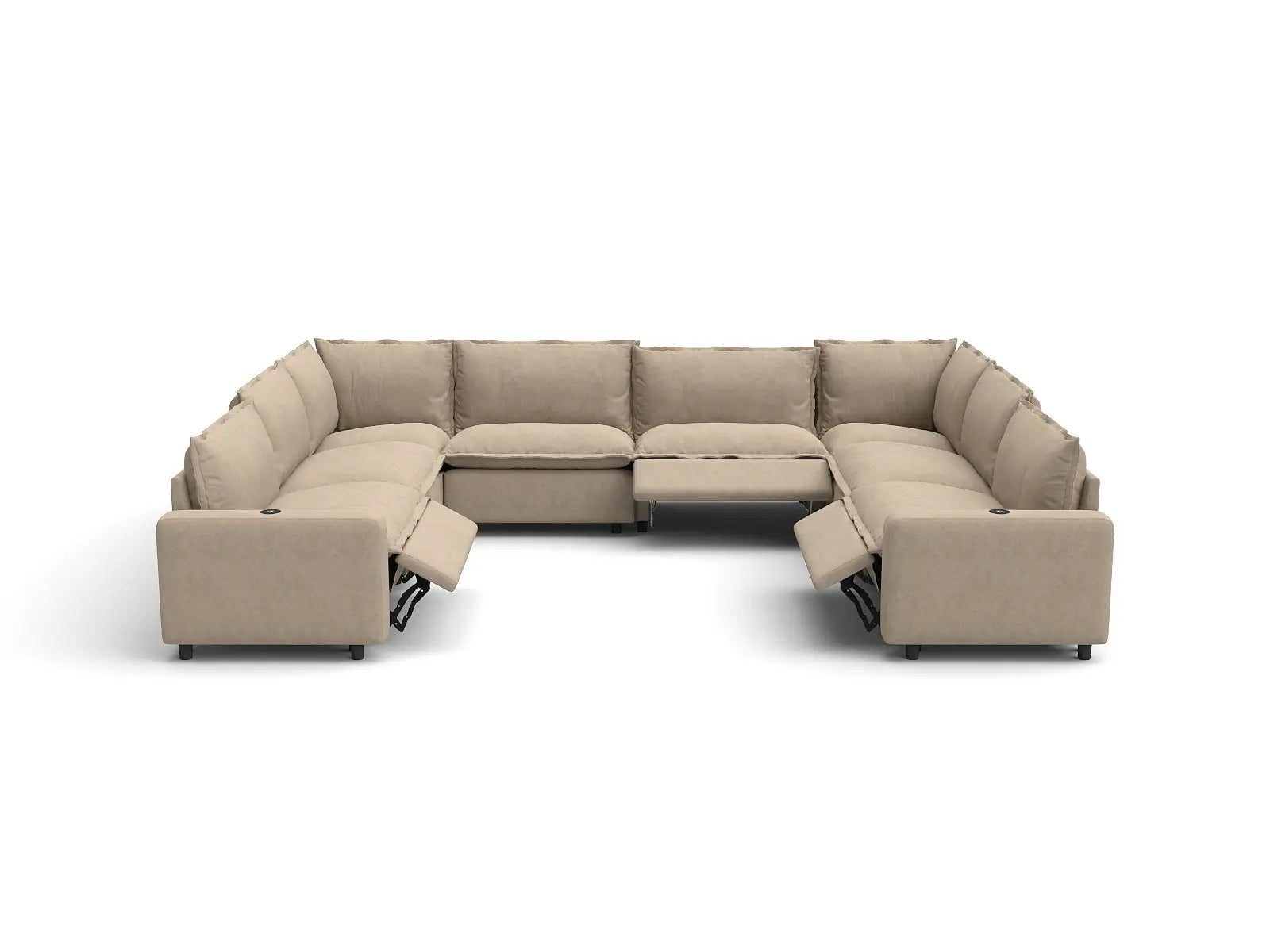Modular Cero Sectional Reclining Couch | 8-Piece Khaki Linen Grand Estate U-Shaped Sectionals 8-Seater