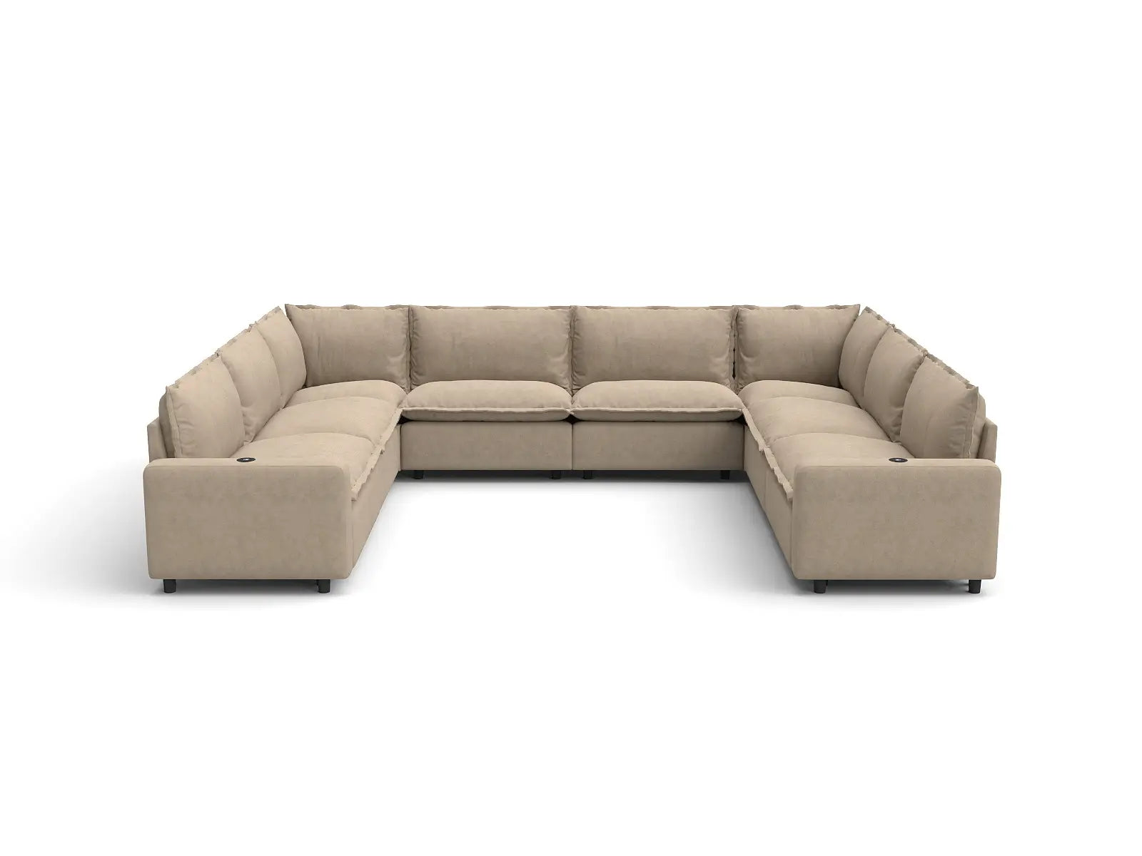 Modular Cero Sectional Reclining Sofa | 8-Piece Khaki Linen Grand Estate U-Shaped Sectionals 8-Seater