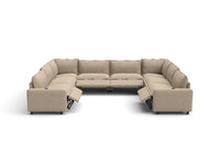 Modular Cero Power Recliner Sectional | 8-Piece Khaki Linen Grand Estate U-Shaped Sectionals 8-Seater