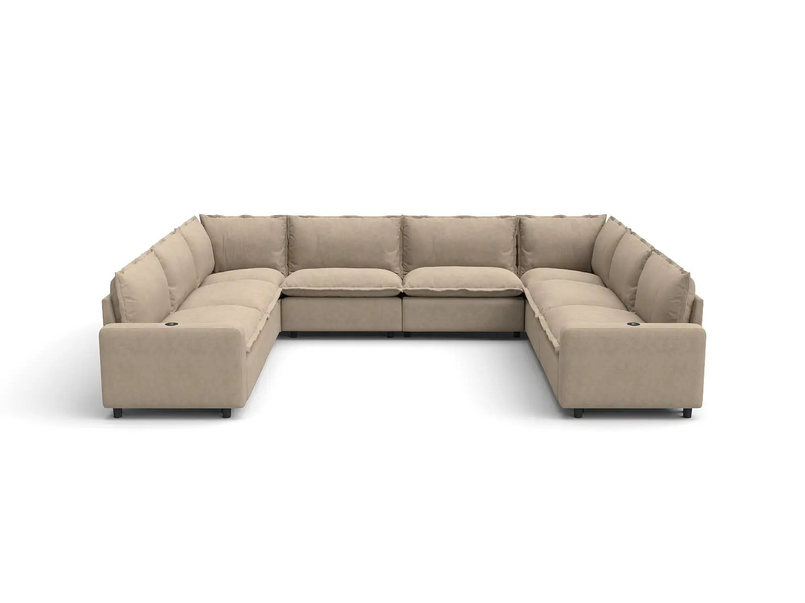 Modular Cero Sectional Reclining Couch | 8-Piece Khaki Linen Grand Estate U-Shaped Sectionals 8-Seater