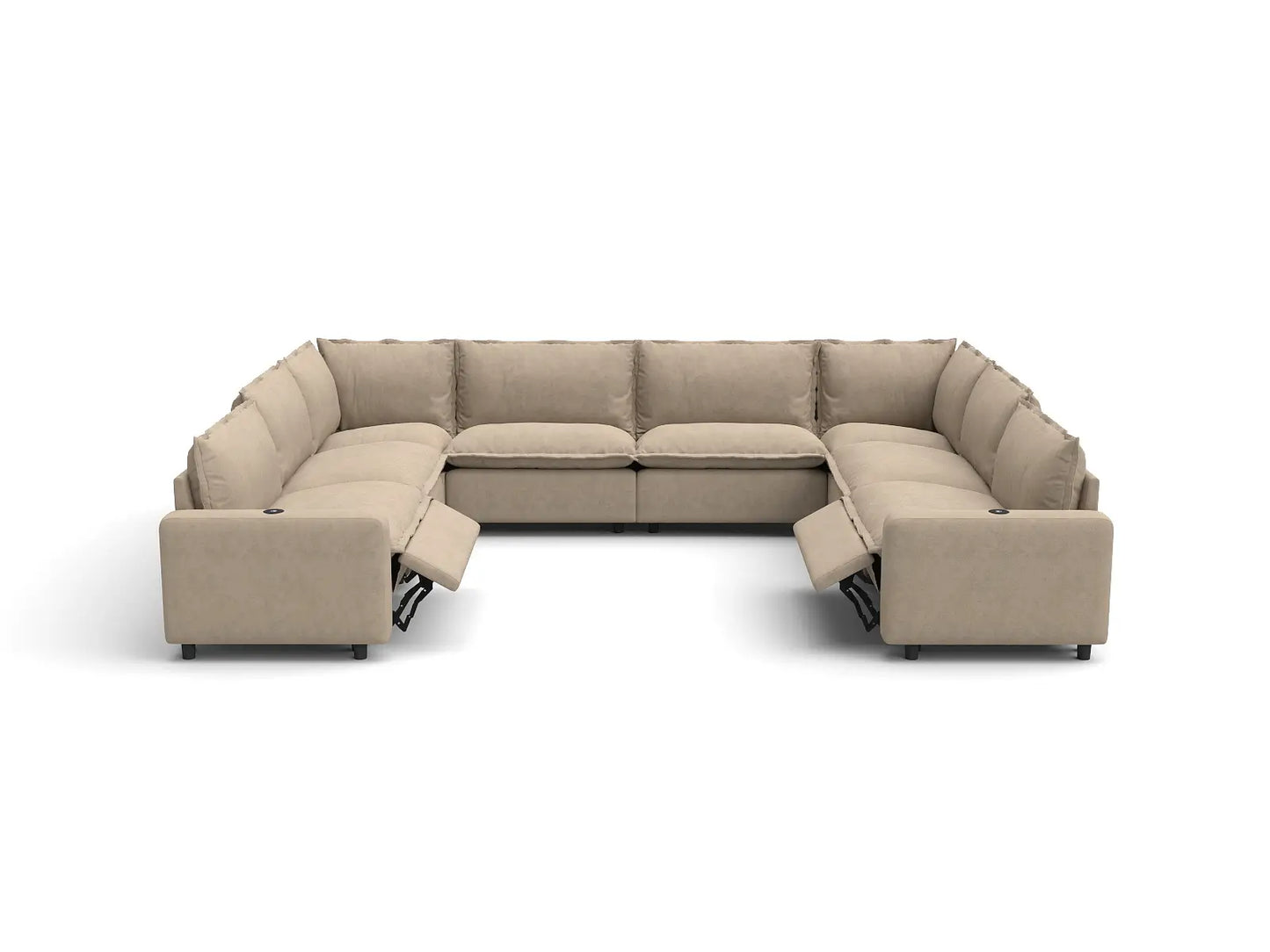 Modular Cero Sectional Reclining Sofa | 8-Piece Khaki Linen Grand Estate U-Shaped Sectionals 8-Seater