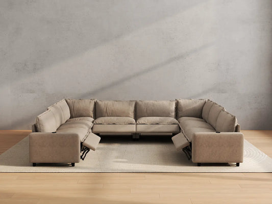 Modular Cero Reclining Sectionals | 8-Piece Khaki Linen Grand Estate U-Shaped Sectionals 8-Seater