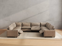 Modular Cero Sectional Reclining Couch | 8-Piece Khaki Linen Grand Estate U-Shaped Sectionals 8-Seater