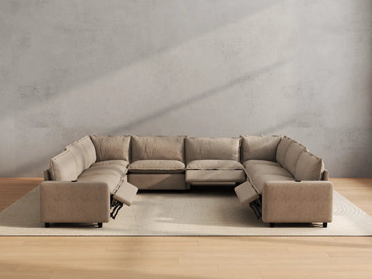 Modular Cero Reclining Sectionals | 8-Piece Khaki Linen Grand Estate U-Shaped Sectionals 8-Seater