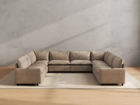 Modular Cero Power Recliner Sectional | 8-Piece Khaki Linen Grand Estate U-Shaped Sectionals 8-Seater