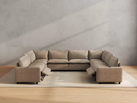 Modular Cero Reclining Sectionals | 8-Piece Khaki Linen Grand Estate U-Shaped Sectionals 8-Seater