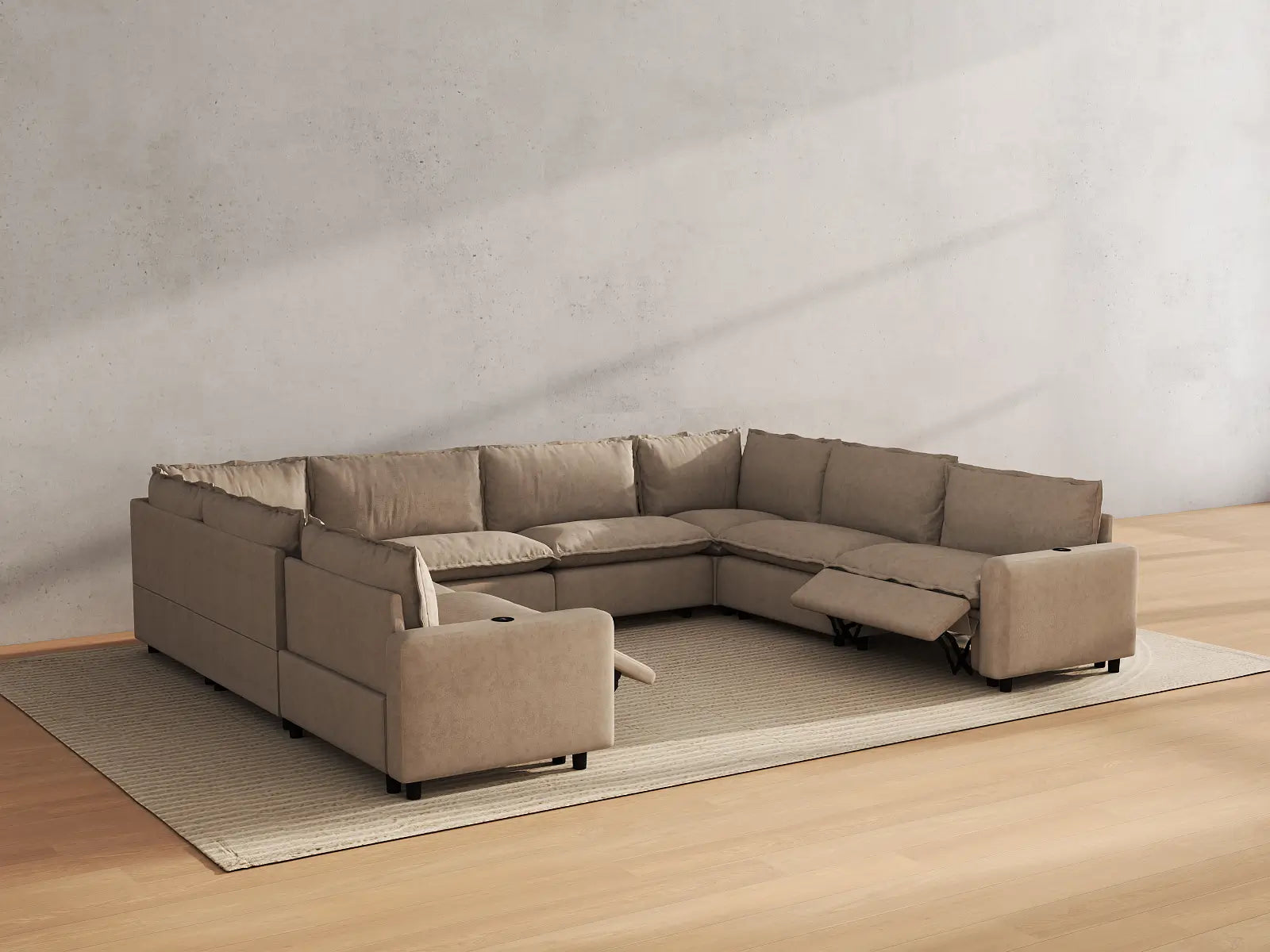 Modular Cero Sectional Reclining Sofa | 8-Piece Khaki Linen Grand Estate U-Shaped Sectionals 8-Seater