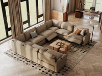 Modular Cero Sectional Reclining Couch | 8-Piece Khaki Linen Grand Estate U-Shaped Sectionals 8-Seater