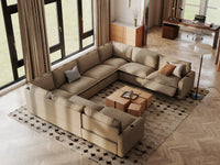 Modular Cero Sectional Reclining Sofa | 8-Piece Khaki Linen Grand Estate U-Shaped Sectionals 8-Seater