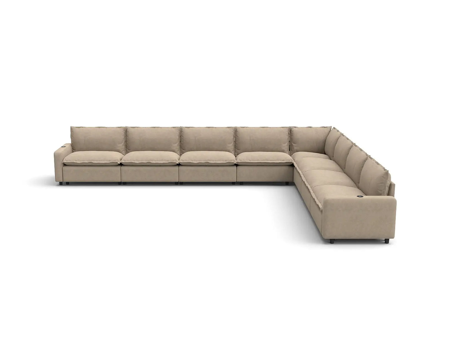 Modular Cero Reclining Sectionals | 8-Piece Khaki Linen Grand Estate V-Shaped Sectionals 8-Seater