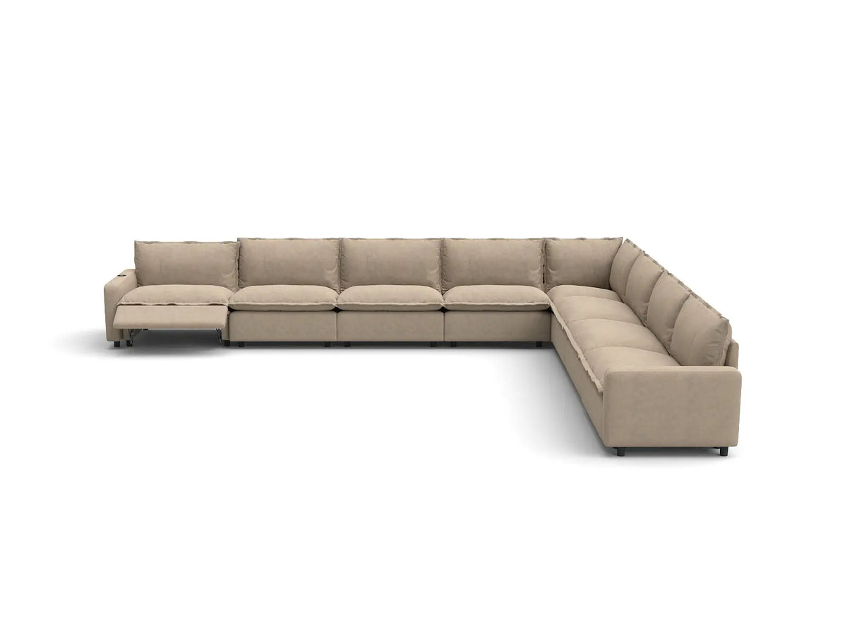 Modular Cero Reclining Sectionals | 8-Piece Khaki Linen Grand Estate V-Shaped Sectionals 8-Seater