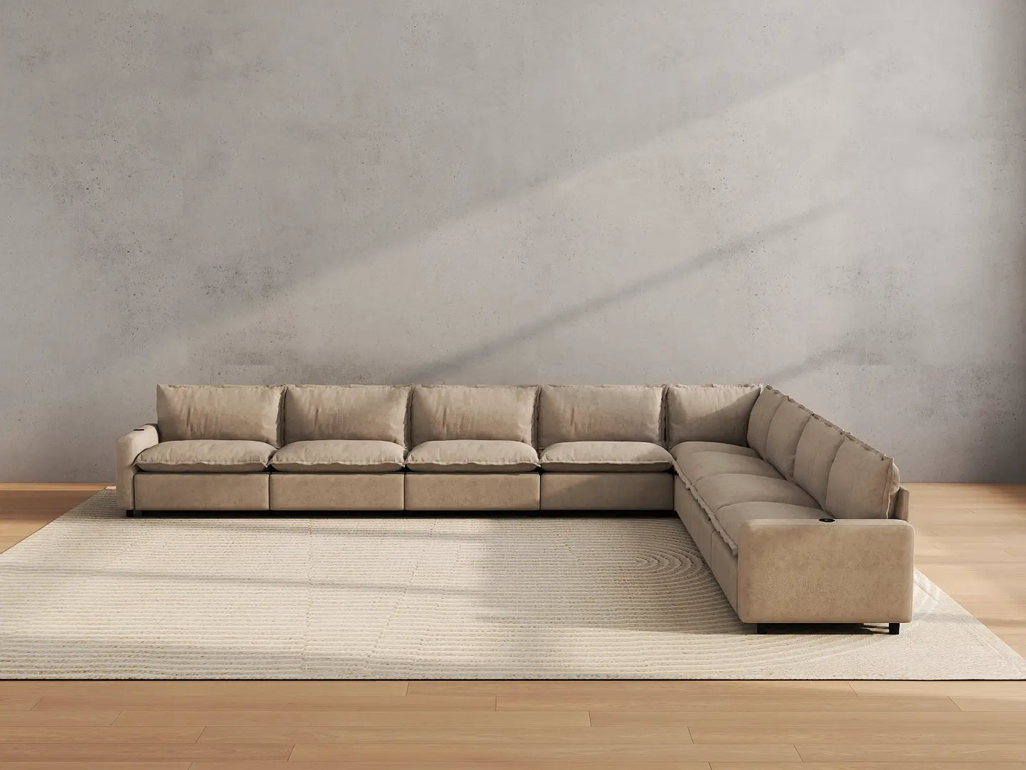 Modular Cero Reclining Sectionals | 8-Piece Khaki Linen Grand Estate V-Shaped Sectionals 8-Seater