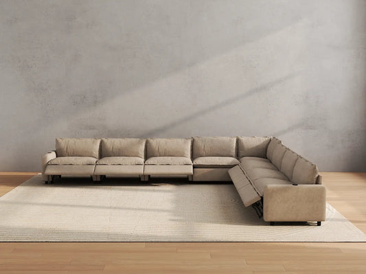 Modular Cero Reclining Sectionals | 8-Piece Khaki Linen Grand Estate V-Shaped Sectionals 8-Seater