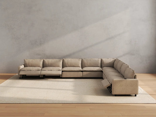 Modular Cero Reclining Sectionals | 8-Piece Khaki Linen Grand Estate V-Shaped Sectionals 8-Seater