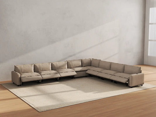 Modular Cero Reclining Sectionals | 8-Piece Khaki Linen Grand Estate V-Shaped Sectionals 8-Seater