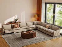 Modular Cero Reclining Sectionals | 8-Piece Khaki Linen Grand Estate V-Shaped Sectionals 8-Seater