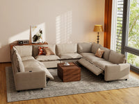 Modular Cero Reclining Sectionals | 8-Piece Khaki Linen Open Space U-Shaped Sectionals 8-Seater