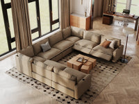 Modular Cero Reclining Sectionals | 8-Piece Khaki Linen Open Space U-Shaped Sectionals 8-Seater
