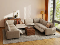 Modular Cero U Shaped Sectional Recliner | 8-Piece Khaki Linen Open Space U-Shaped Sectionals 8-Seater