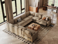 Modular Cero Reclining Sectionals | 8-Piece Khaki Linen Open Space U-Shaped Sectionals 8-Seater