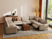 Modular Cero Reclining Sectionals | 8-Piece Khaki Linen Open Space U-Shaped Sectionals 8-Seater