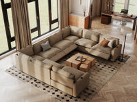 Modular Cero U Shaped Sectional Recliner | 8-Piece Khaki Linen Open Space U-Shaped Sectionals 8-Seater