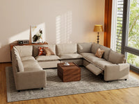 Modular Cero U Shaped Reclining Sectional | 8-Piece Khaki Linen Open Space U-Shaped Sectionals 8-Seater