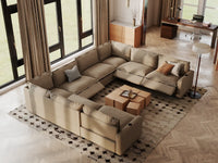 Modular Cero U Shaped Sectional Recliner | 8-Piece Khaki Linen Open Space U-Shaped Sectionals 8-Seater