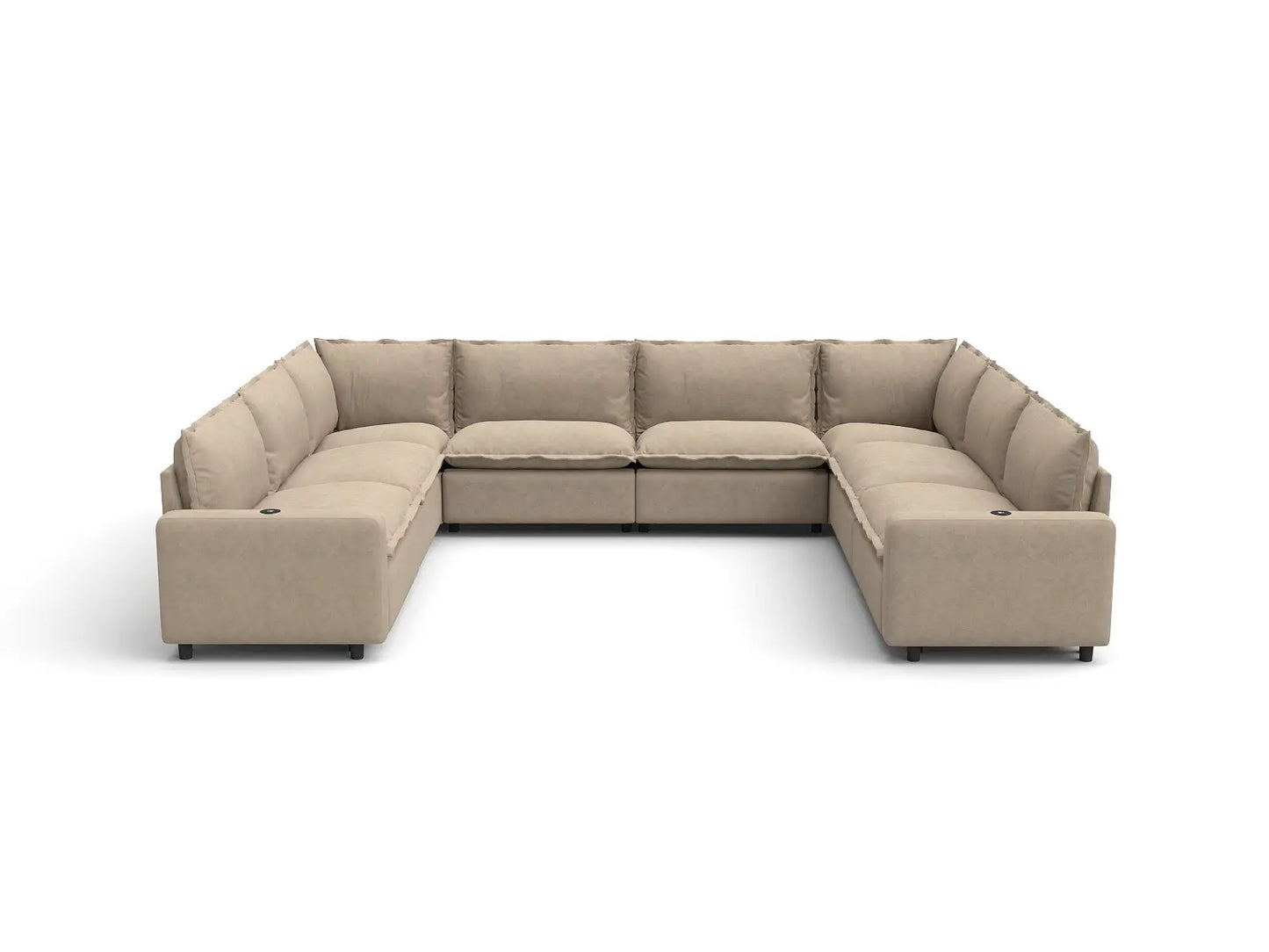 Modular Cero U Shaped Sectional Recliner | 8-Piece Khaki Linen Open Space U-Shaped Sectionals 8-Seater