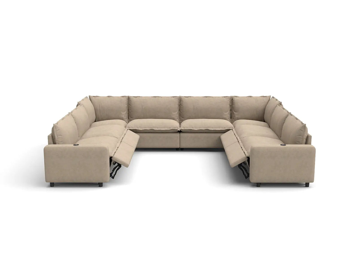 Modular Cero Reclining Sectionals | 8-Piece Khaki Linen Open Space U-Shaped Sectionals 8-Seater