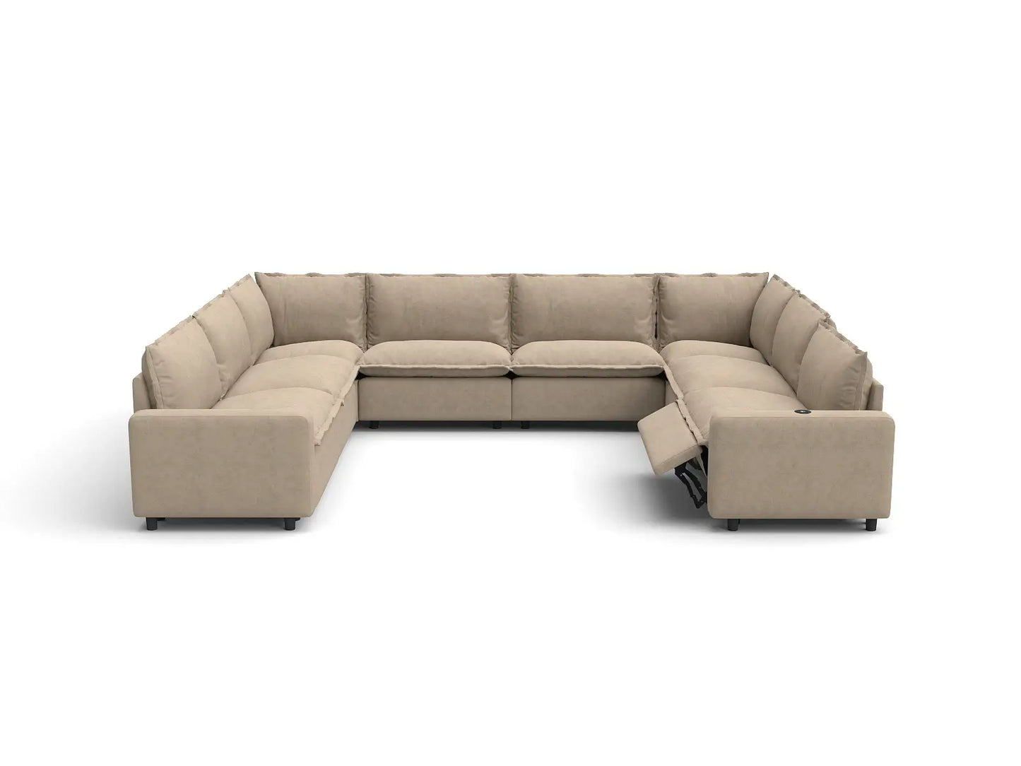 Modular Cero U Shaped Reclining Sectional | 8-Piece Khaki Linen Open Space U-Shaped Sectionals 8-Seater