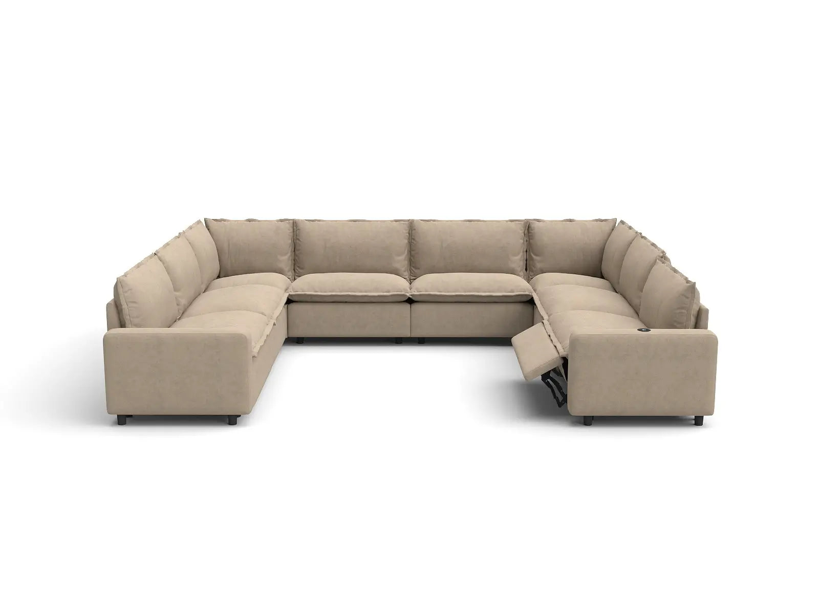 Modular Cero U Shaped Reclining Sectional | 8-Piece Khaki Linen Open Space U-Shaped Sectionals 8-Seater
