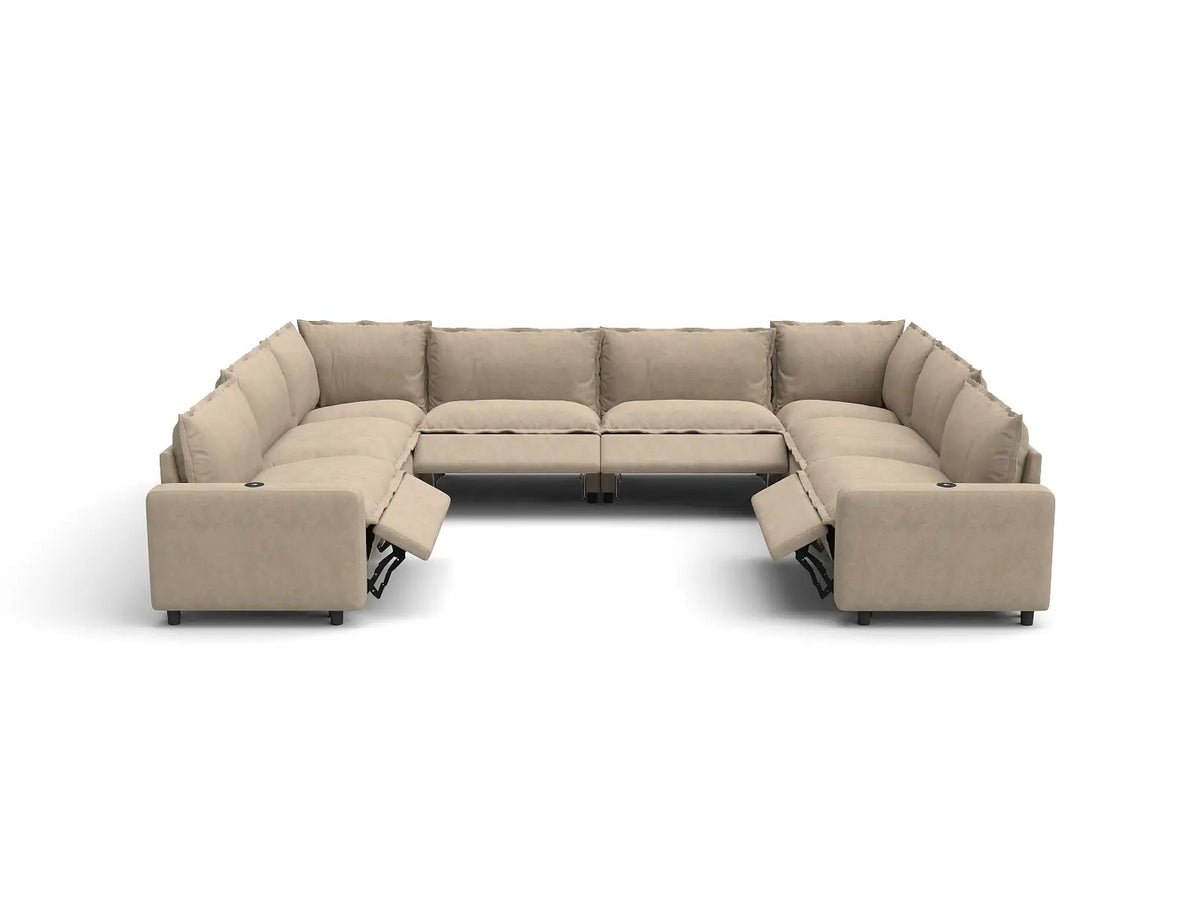Modular Cero Reclining Sectionals | 8-Piece Khaki Linen Open Space U-Shaped Sectionals 8-Seater
