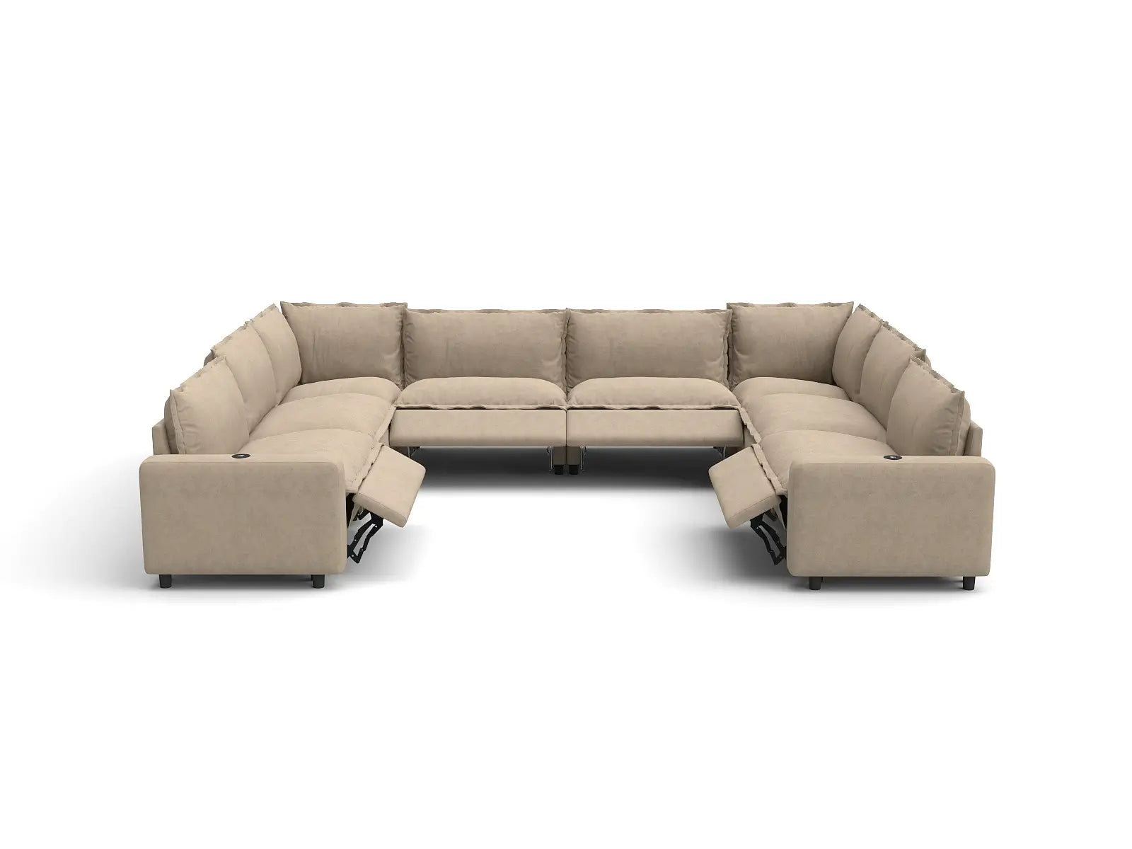 Modular Cero U Shaped Sectional Recliner | 8-Piece Khaki Linen Open Space U-Shaped Sectionals 8-Seater