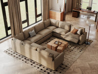 Modular Cero U Shaped Reclining Sectional | 8-Piece Khaki Linen Open Space U-Shaped Sectionals 8-Seater